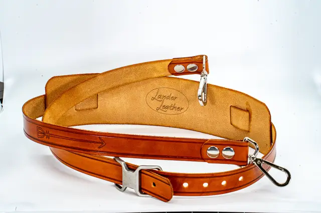 Saddle Tan Leather Banjo Strap, handmade by Lander Leather