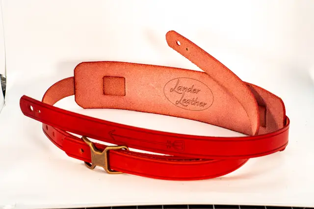 Red Electric Guitar Strap, handmade by Lander Leather