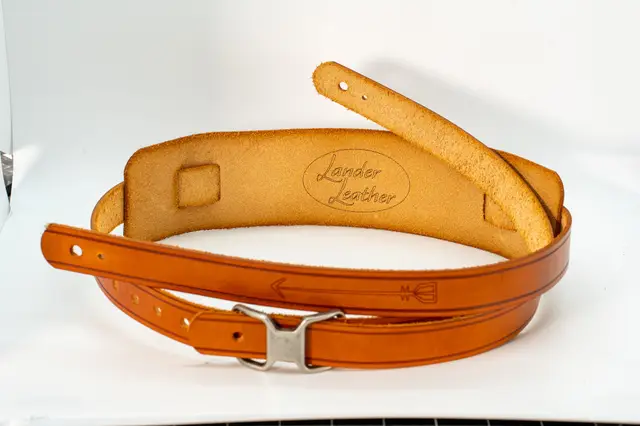 Saddle Tan Electric Guitar Strap, handmade by Lander Leather